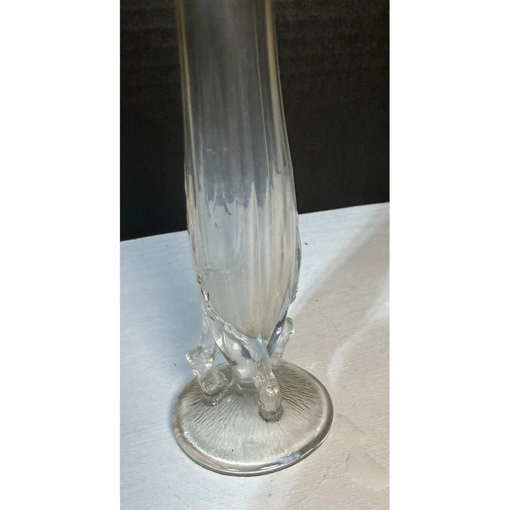 ATQ‎ Dugan Carnival Glass Bud Vase Clear to Marigold w/Twig Branch Base 9.25